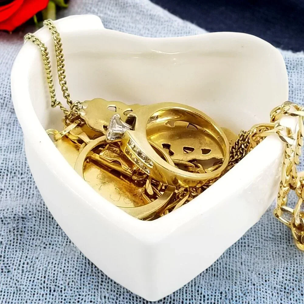 Miniature Heart Shaped Jewelry Box Bone China Boudoir Access. Engagement Box VTG - Picture 1 of 8
